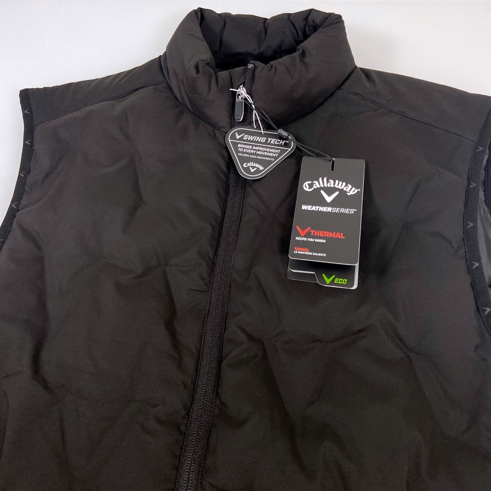 Callaway Mens Medium Black Welded Quilted Vest New WeatherSeries Swing Tech Golf